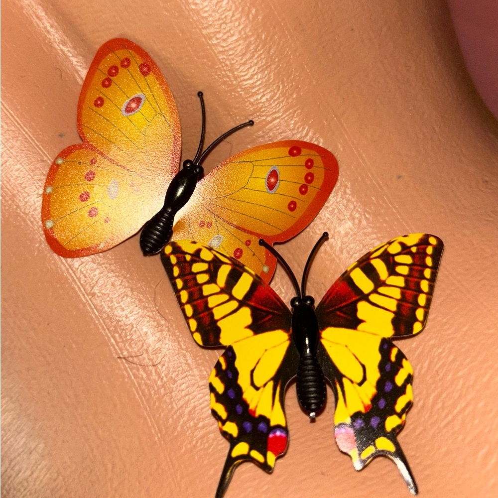 2 Yellow Butterfly pinup retro doll baby girls hair clips festival boho cute